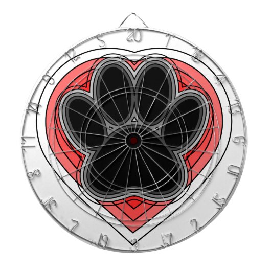 Dog Paw in rood hart met contouren Dartbord (Voorkant)