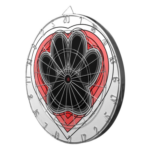 Dog Paw in rood hart met contouren Dartbord (Voorkant Rechts)