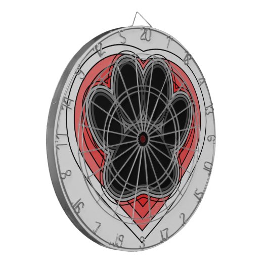 Dog Paw in rood hart met contouren Dartbord (Voorkant Links)