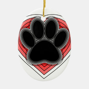 Dog Paw in rood hart met contouren Keramisch Ornament