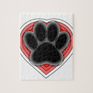 Dog Paw in rood hart met contouren Legpuzzel