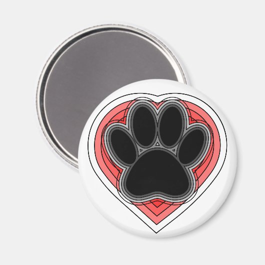 Dog Paw in rood hart met contouren Magneet (Voorkant / Achterkant)