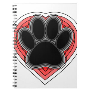 Dog Paw in rood hart met contouren Notitieboek