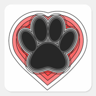 Dog Paw in rood hart met contouren Vierkante Sticker