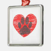 Dog Paw in rood hart Metalen Ornament (Links)