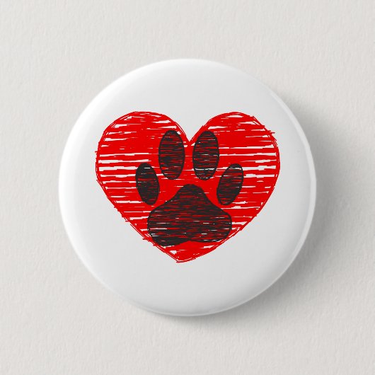 Dog Paw in rood hart Ronde Button 5,7 Cm (Voorkant)
