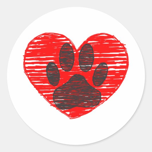 Dog Paw in rood hart Ronde Sticker (Voorkant)