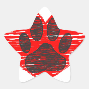 Dog Paw in rood hart Ster Sticker