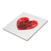 Dog Paw in rood hart Tegeltje (Zijkant)