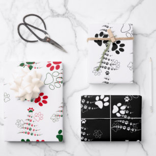 Dog Paw Kerstboom Patroon Inpakpapier Vel