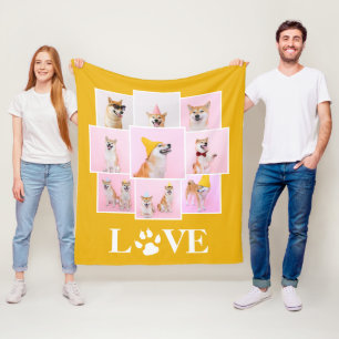 Dog Paw LOVE Gepersonaliseerde 9 Fotocollage Fleece Deken