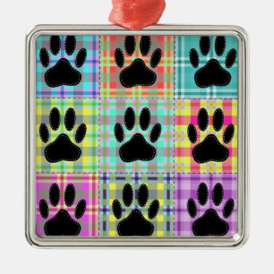 Dog Paw Pattern Quilt Metalen Ornament