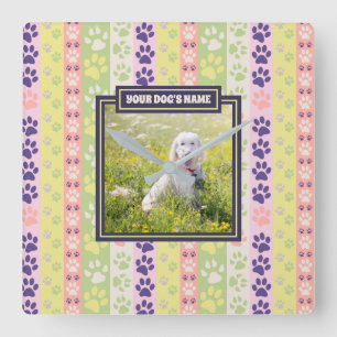 Dog Paw Pattern Spring Days Instagram Photo Lijst Vierkante Klok
