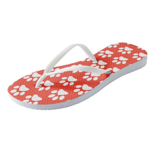 Dog Paw Prinkt Cute Fun Animal Pattern Red White Teenslippers (Schuin)