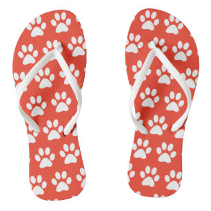 Dog Paw Prinkt Cute Fun Animal Pattern Red White Teenslippers