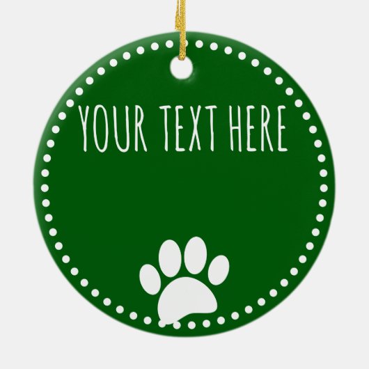 Dog Paw Print Aangepaste Tekst Groen Keramisch Ornament (Achterkant)