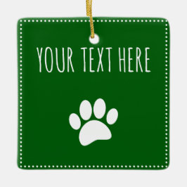 Dog Paw Print Aangepaste Tekst Groen Keramisch Ornament