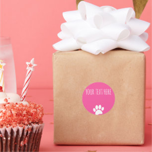 Dog Paw Print aangepaste tekst roze Ronde Sticker