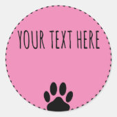 Dog Paw Print aangepaste tekst roze Ronde Sticker (Voorkant)