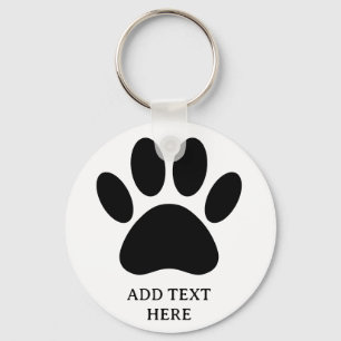 Dog Paw Print Art Zwart-wit Aangepaste tekst Sleutelhanger