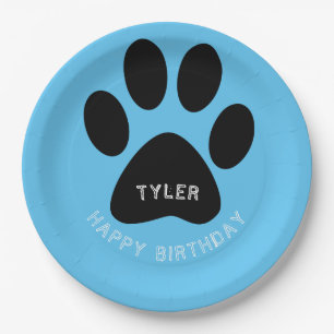 Dog Paw Print Blue Birthday Party Papieren Bordje