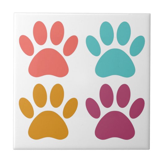 Dog Paw Print Cool Colors Tegeltje (Voorkant)