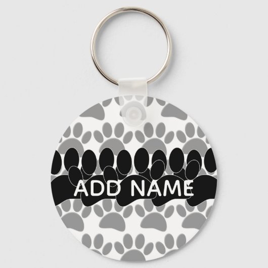 Dog Paw Print Custom Personalized Name Sleutelhanger (Voorkant)