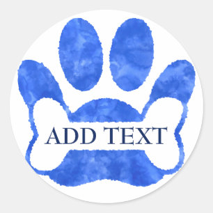 Dog Paw Print en Bone Blue Waterverf Custom Ronde Sticker