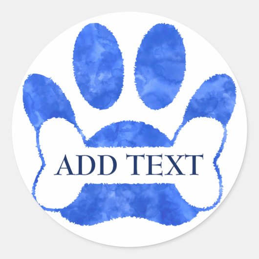 Dog Paw Print en Bone Blue Waterverf Custom Ronde Sticker (Voorkant)
