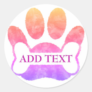 Dog Paw Print en Bone Kleurrijke Waterverf Custom Ronde Sticker