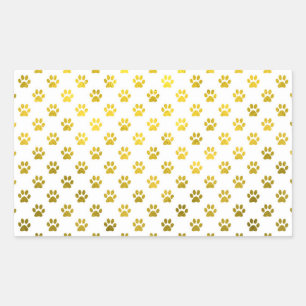 Dog Paw Print Gold White Metallic Faux Folie Paws Rechthoekige Sticker