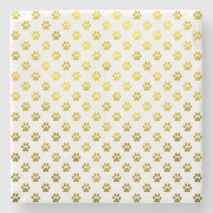 Dog Paw Print Gold White Metallic Faux Foliepalgen Stenen Onderzetter