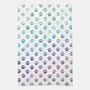 Dog Paw Print Green Blue Paars Rainbow White Theedoek