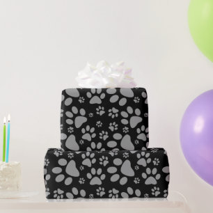 Dog Paw Print Grey and Black Cadeaupapier