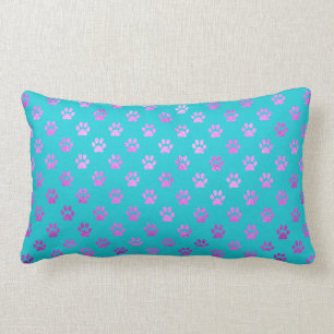 Dog Paw Print Paars Roze Aqua Blauwgroen Blauw Kussen