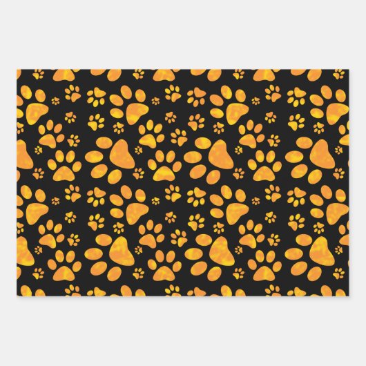 Dog Paw Print Pattern Oranje Yellow Inpakpapier Vel (Voorkant 2)