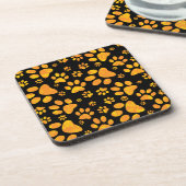 Dog Paw Print Pattern Oranje Yellow Onderzetter (Linkerzijde)