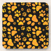 Dog Paw Print Pattern Oranje Yellow Onderzetter (Voorkant)