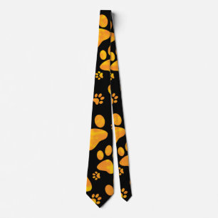 Dog Paw Print Pattern Oranje Yellow Stropdas