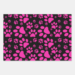 Dog Paw Print Pattern   Roze Inpakpapier Vel
