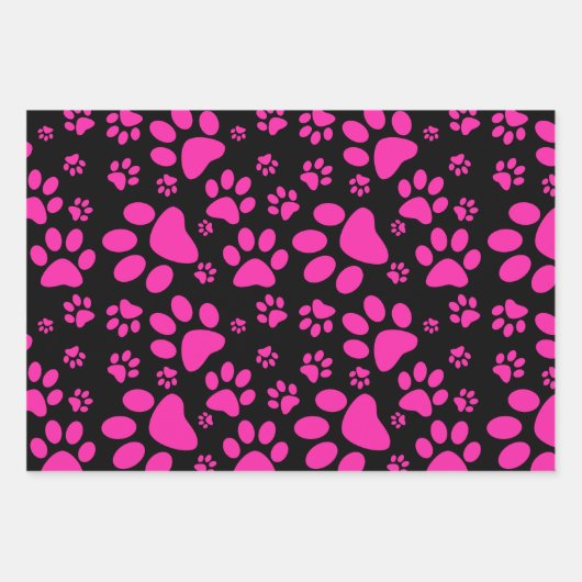 Dog Paw Print Pattern | Roze Inpakpapier Vel (Voorkant)