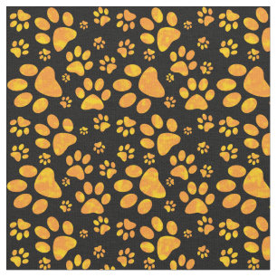 Dog Paw Print Pattern Sinaasappel Stof