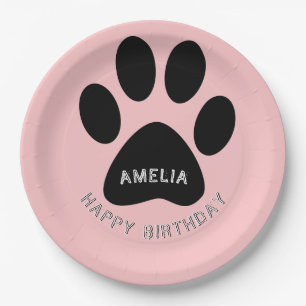 Dog Paw Print Pink Birthday Party Papieren Bordje