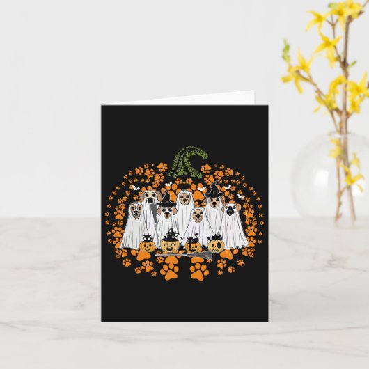 Dog Paw Print Pumpkin Herfst Herfst Ghost Dog Spoo Kaart (Gele Bloem)
