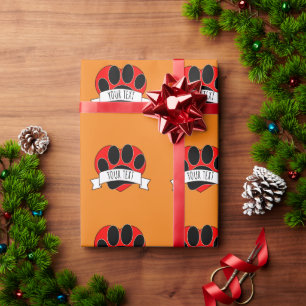 Dog Paw Print Red Heart Banner Cadeaupapier