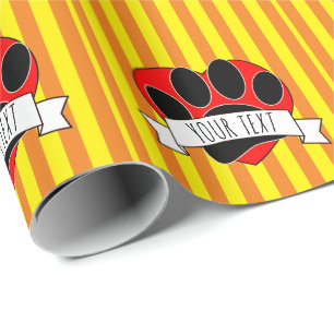 Dog Paw Print Red Heart Banner Cadeaupapier