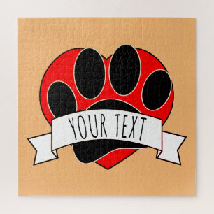 Dog Paw Print Red Heart Banner Legpuzzel