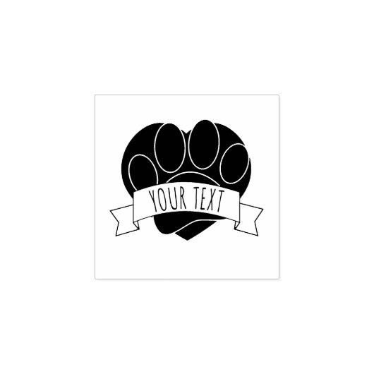 Dog Paw Print Red Heart Banner Rubberstempel (Afrduk)