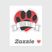 Dog Paw Print Red Heart Banner Sticker (Vel)