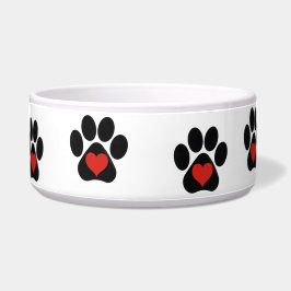 Dog Paw Print Red Heart Voerbakje